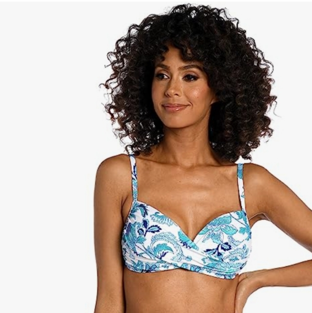 La Blanca White Blue Teal Floral Underwire Swim Top
